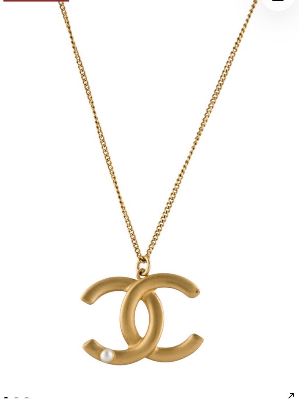 CHANEL Gold Double C Pendant Necklace with Pearl Detail